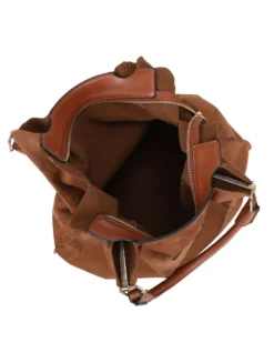 NARDINI - Borsa due manici scamosciata marrone con pochette interna estraibile, tracolla removibile