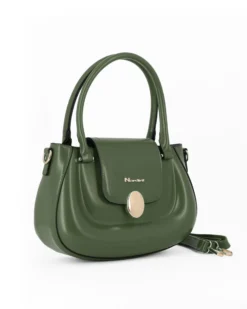 NARDINI - Borsa due manici verde con tasca posteriore e pattina con inserto metallico, tracolla removibile