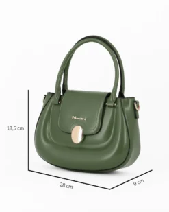 NARDINI - Borsa due manici verde con tasca posteriore e pattina con inserto metallico, tracolla removibile