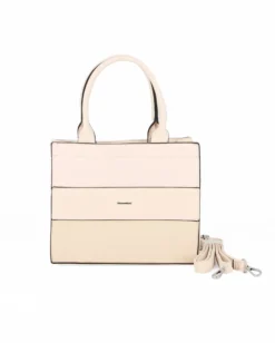 NARDINI - Borsa piccola due manici beige con fasce frontali lavorate, tracolla removibile