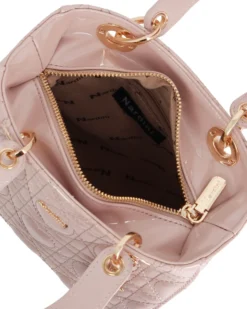 NARDINI - Borsa piccola nude due manici effetto vernice trapuntata con cuori e ciondoli, tracolla removibile