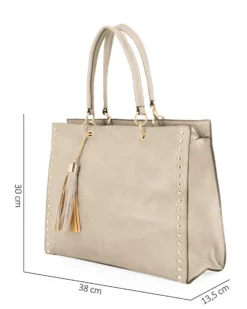 NARDINI - Borsa shopping beige con tasca posteriore, pennacchio a frange e dettaglio rivetti