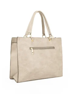 NARDINI - Borsa shopping beige con tasca posteriore, pennacchio a frange e dettaglio rivetti