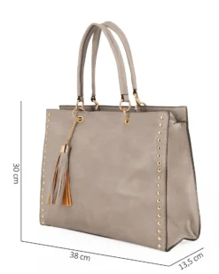 NARDINI - Borsa shopping khaki con tasca posteriore, pennacchio a frange e dettaglio rivetti