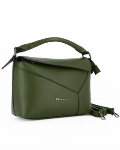 NARDINI - Borsa un manico verde con patta diagonale e tasca posteriore, tracolla removibile