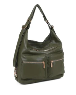 NARDINI - Borsa/Zaino verde con due scomparti principali, tre tasche frontali e una posteriore