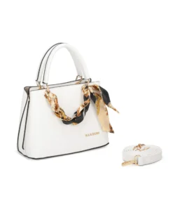 NARDINI - Minibag bianca con tre scomparti principali e catena con foulard, tracolla removibile
