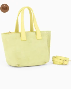 NARDINI - Minibag gialla scamosciata in VERA PELLE con tasca posteriore, tracolla removibile - MADE IN ITALY