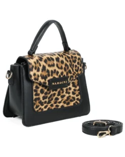 NARDINI - Minibag leopardata con patta e logo frontale, tracolla removibile
