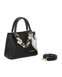NARDINI - Minibag nera con tre scomparti principali e catena con foulard, tracolla removibile
