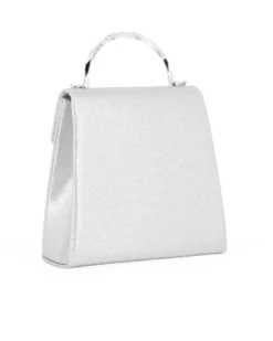 NARDINI - Pochette argento in lurex con manico rigido con strass e tracollina removibile