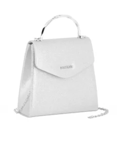 NARDINI - Pochette argento in lurex con manico rigido con strass e tracollina removibile