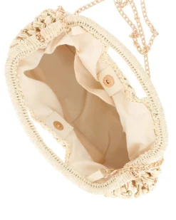 NARDINI - Pochette beige in paglia con motivo ad intreccio, tracollina removibile