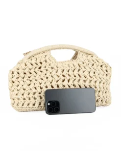 NARDINI - Pochette beige in paglia con motivo ad intreccio, tracollina removibile