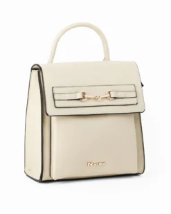 NARDINI - Zaino beige con tasca frontale e morsetto sulla patta