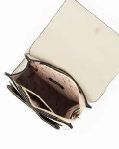 NARDINI - Zaino beige con tasca frontale e morsetto sulla patta