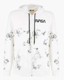 NASA - FELPA BIANCA CON CAPPUCCIO E ZIP DA UOMO
