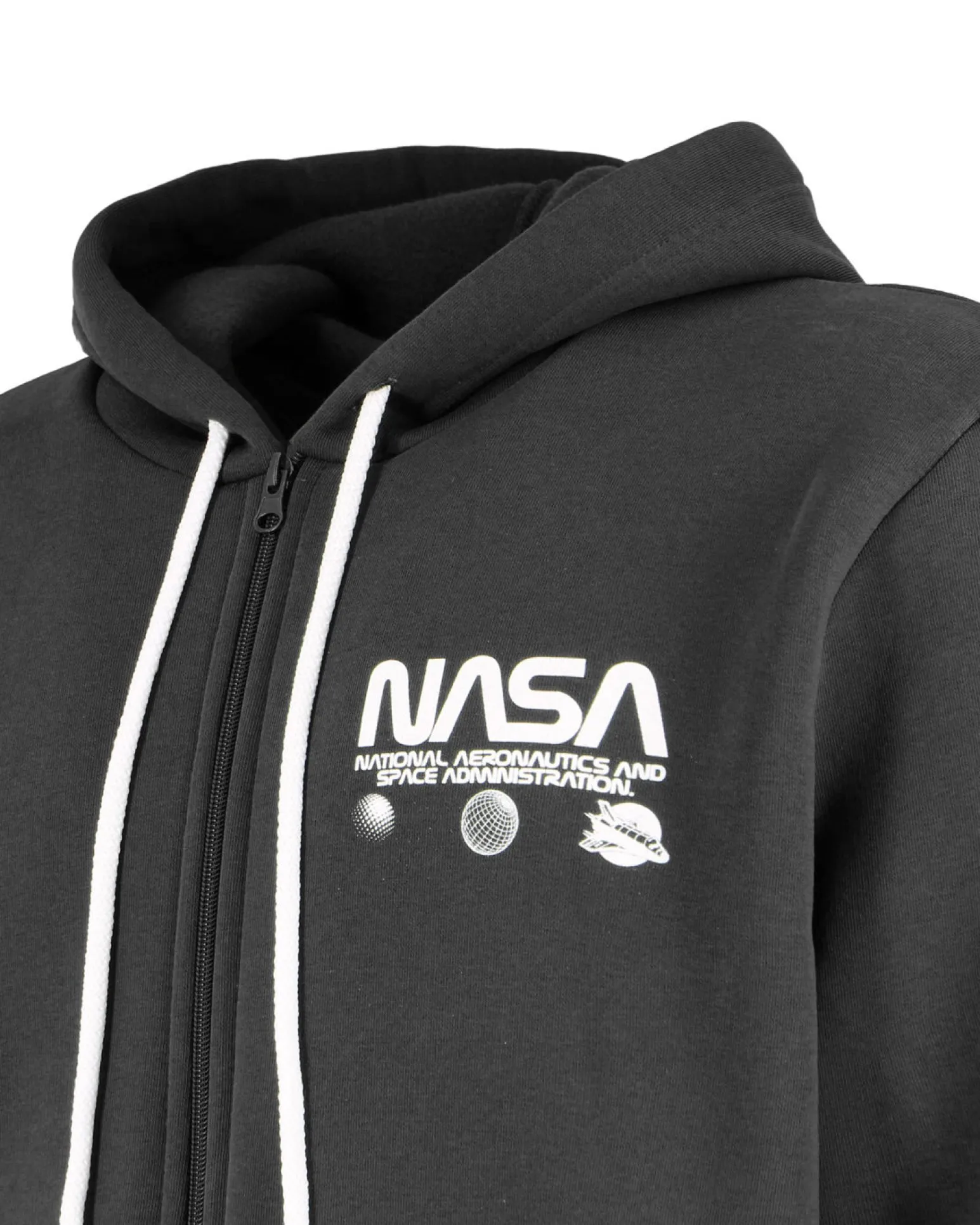 NASA - FELPA NERA DA UOMO CON ZIP E CAPPUCCIO