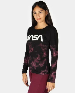 NASA - Tshirt nera a manica lunga da donna con logo