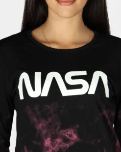 NASA - Tshirt nera a manica lunga da donna con logo