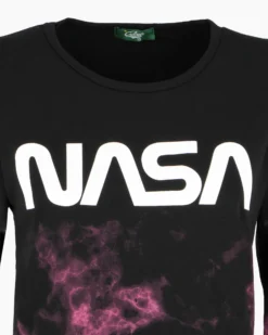 NASA - Tshirt nera a manica lunga da donna con logo
