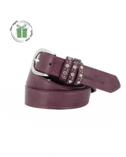 NAZARENO GABRIELLI - Cinta bordeaux da donna con passanti con borchie e strass