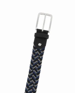 NAZARENO GABRIELLI - Cinta nera/grigia/blu intrecciata ed elasticizzata da uomo