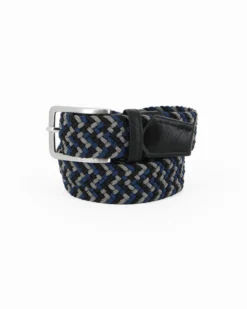 NAZARENO GABRIELLI - Cinta nera/grigia/blu intrecciata ed elasticizzata da uomo