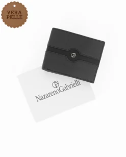 NAZARENO GABRIELLI - Portafoglio nero da uomo in VERA PELLE