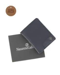 NAZARENO GABRIELLI - Portafoglio blu da uomo in VERA PELLE con ribaltina interna