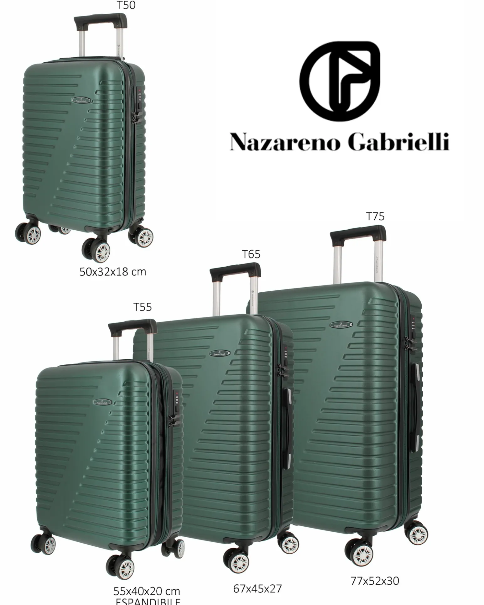 NAZARENO GABRIELLI - TROLLEY VERDE IN ABS 4 RUOTE