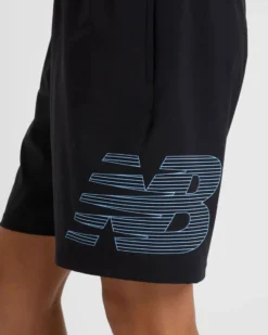 NEW BALANCE - PANTALONCINO UOMO NERO E CELESTE ESSENTIALS LINED GRAPHIC - MS41238BM