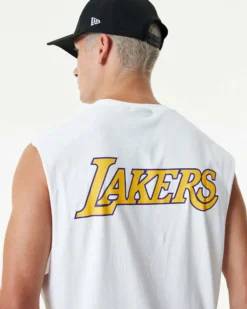 NEW ERA - Canotta da uomo bianca in cotone con logo Lakers