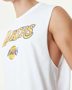 NEW ERA - Canotta da uomo bianca in cotone con logo Lakers