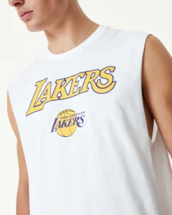 NEW ERA - Canotta da uomo bianca in cotone con logo Lakers