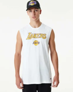 NEW ERA - Canotta da uomo bianca in cotone con logo Lakers