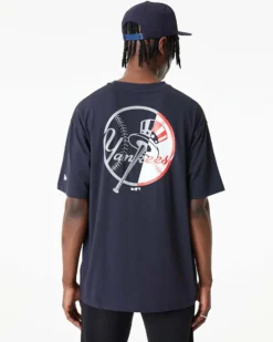 NEW ERA - T shirt oversize da uomo blu scuro con logo bianco