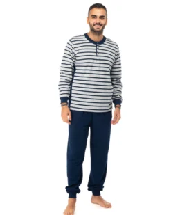 NOTTI MAGICHE - Pigiama da uomo blu a strisce modello ABRAMO, MADE IN ITALY