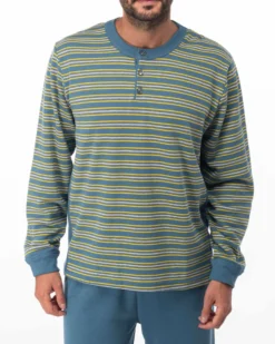 NOTTI MAGICHE - Pigiama da uomo celeste a strisce modello ABRAMO, MADE IN ITALY