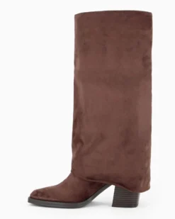 NUA' - Stivale marrone scamosciato con risvolto e zip laterale, tacco 7,5CM