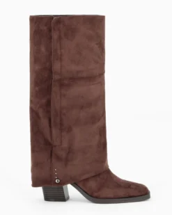 NUA' - Stivale marrone scamosciato con risvolto e zip laterale, tacco 7,5CM