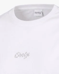 ONLY - T-SHIRT MEZZA MANICA BIANCA DA DONNA CON LOGO STRASS - 10125