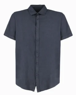 ON SPIRIT - Camica mezza manica collo classico blu lino-viscosa