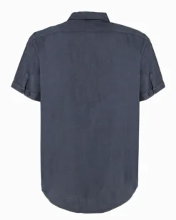 ON SPIRIT - Camica mezza manica collo classico blu lino-viscosa
