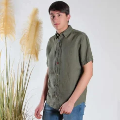 ON SPIRIT - CAMICIA MANICA CORTA LINO BOTTON DOWN