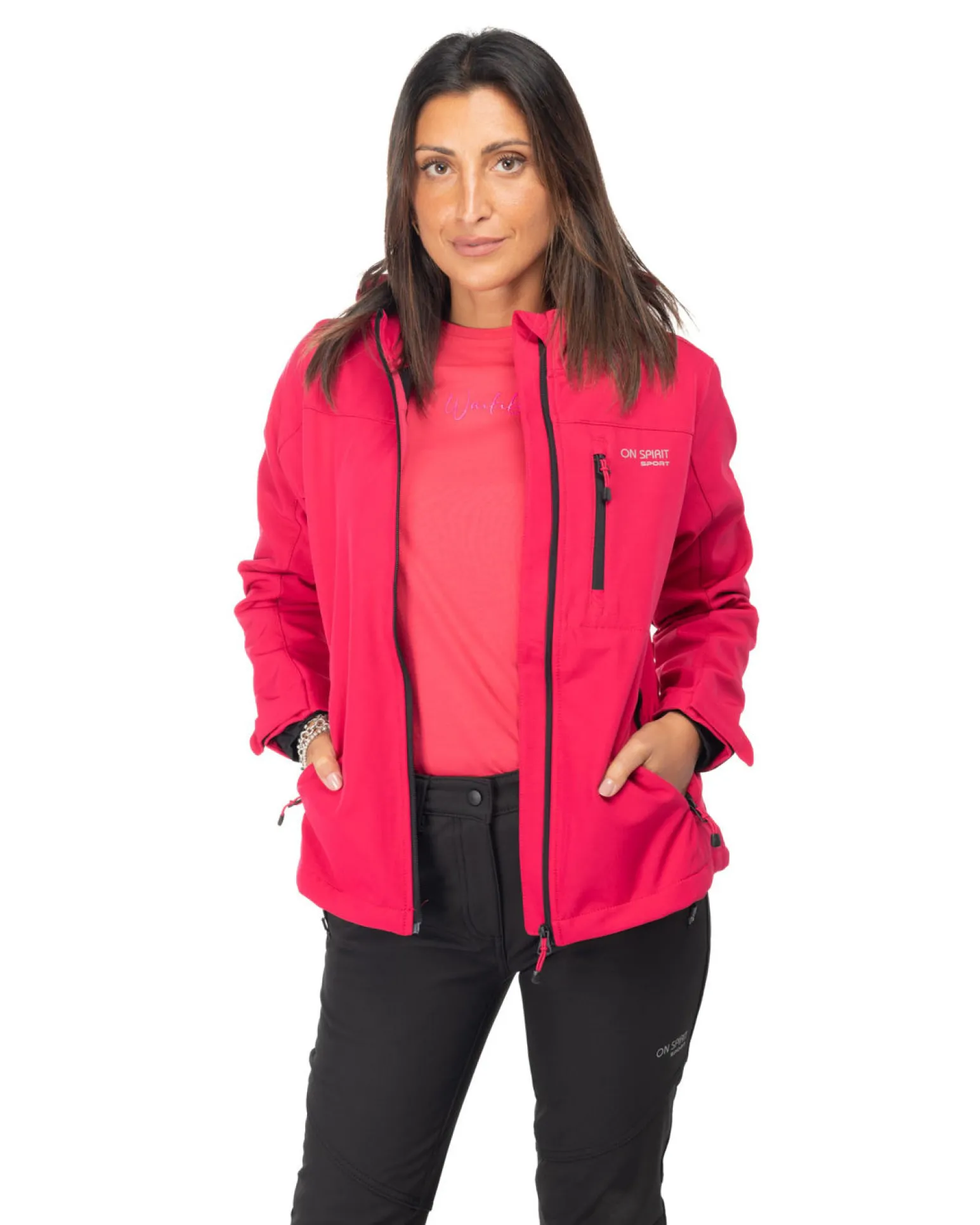ON SPIRIT - GIACCA DONNA CON CAPPUCCIO SOFTSHELL FUXIA - CLELIA