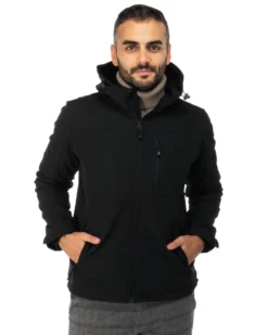 ON SPIRIT - GIACCA NERO IN SOFTSHELL CON CAPPUCCIO DA UOMO AU01953