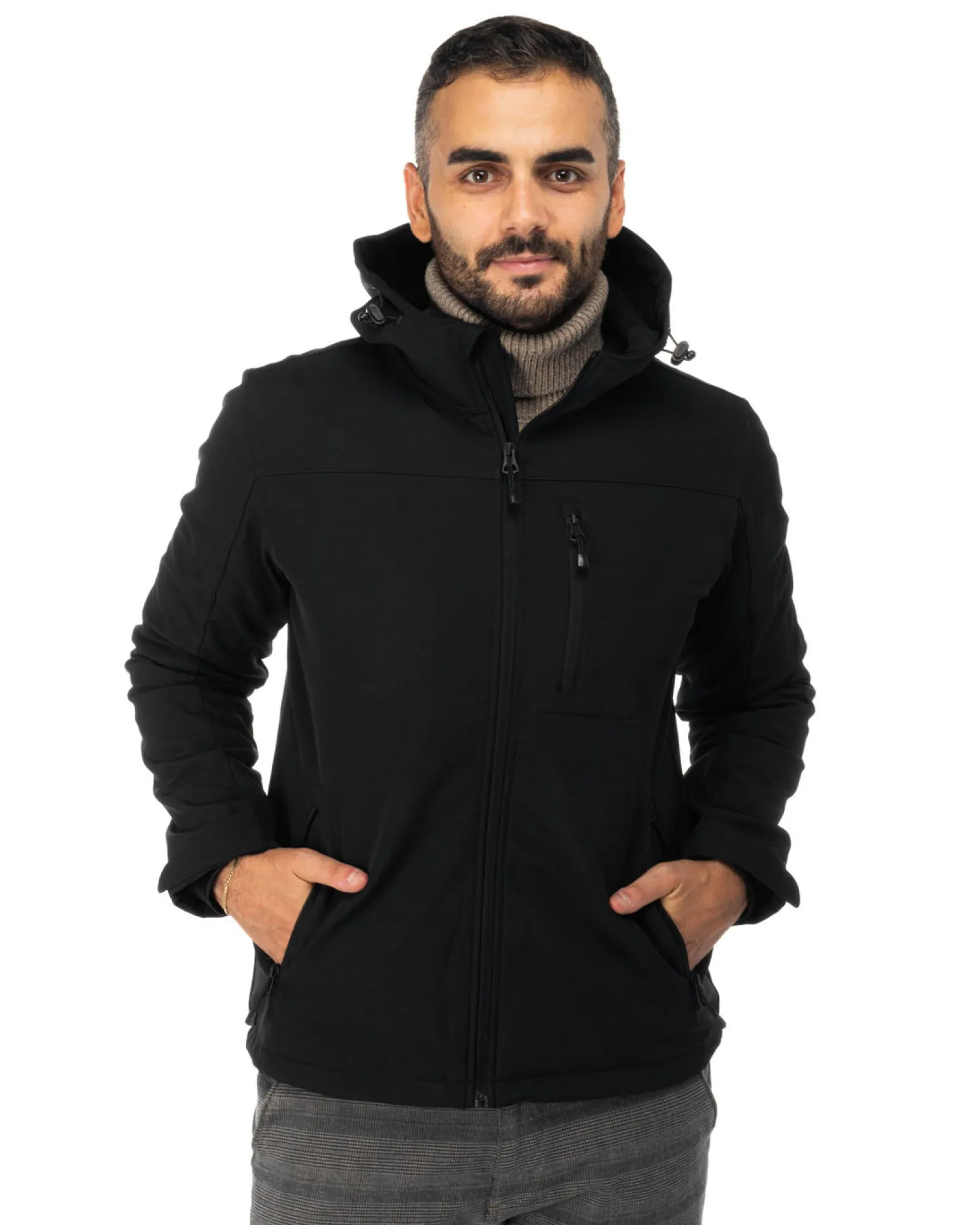 ON SPIRIT - GIACCA NERO IN SOFTSHELL CON CAPPUCCIO DA UOMO AU01953