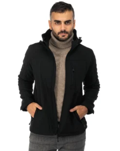 ON SPIRIT - GIACCA NERO IN SOFTSHELL CON CAPPUCCIO DA UOMO AU01953