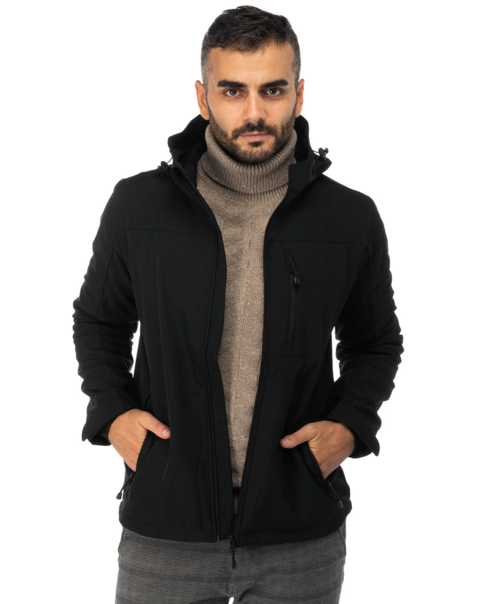ON SPIRIT - GIACCA NERO IN SOFTSHELL CON CAPPUCCIO DA UOMO AU01953